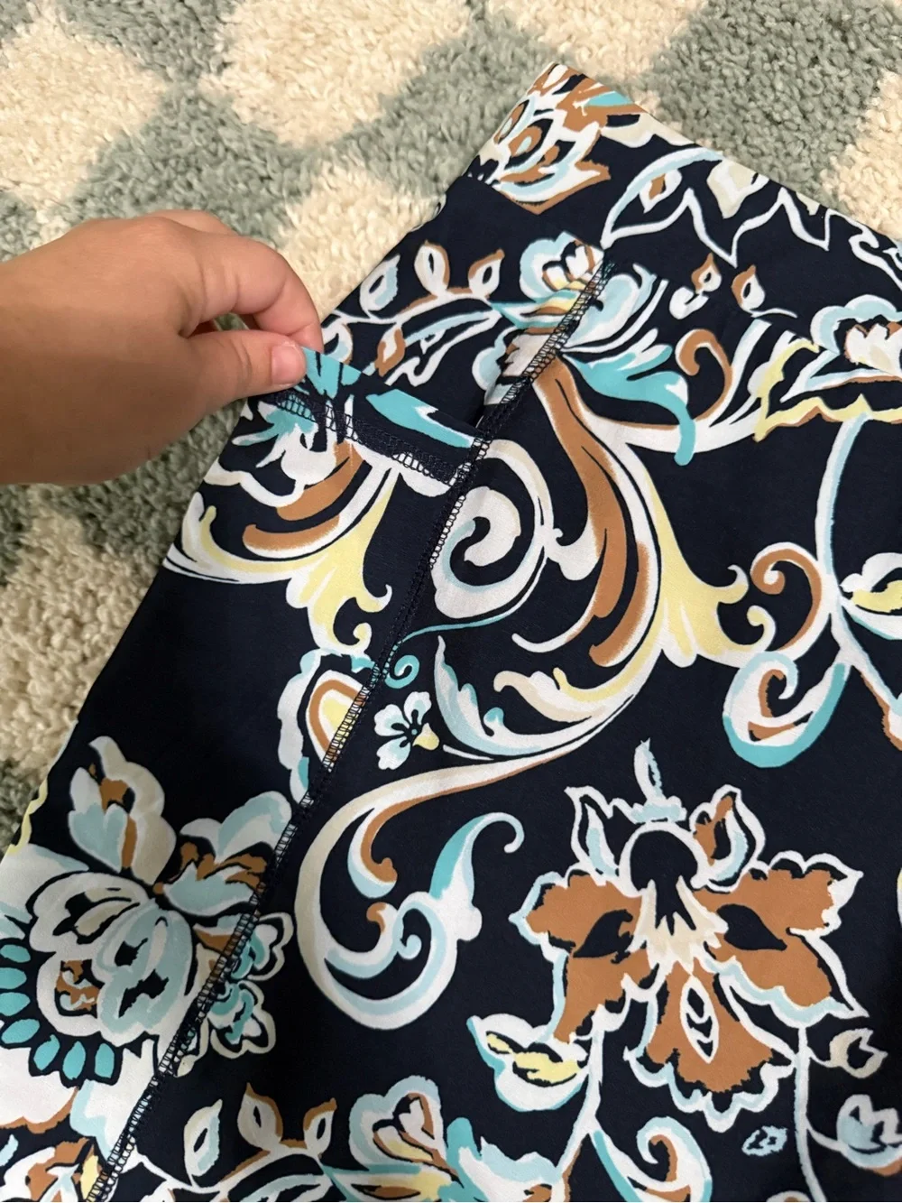 CHICOS navy blue floral pull on modest athletic skort mini skirt comfort summer